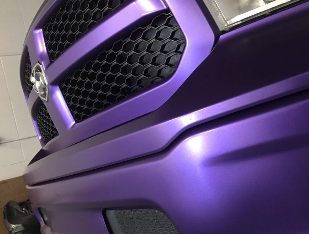 satin metallic purple car wrap on grill